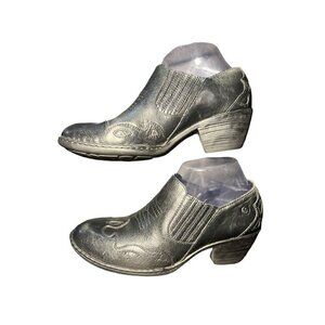 Born Womens Ebony Black Leather Amibeth Western Wingtip Ankle Booties Size 7